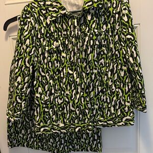 Jade Melody Tam Leopard print Bright Green and Black Sequin Skirt and Jacket